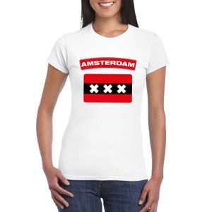 T-shirt met Amsterdamse vlag wit dames