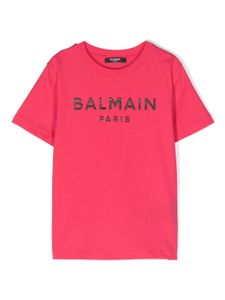 Balmain Kids t-shirt en coton à logo pailleté - Rose