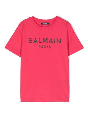 Balmain Kids t-shirt en coton à logo pailleté - Rose