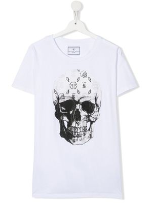 Philipp Plein Junior t-shirt à imprimé tête de mort - Blanc