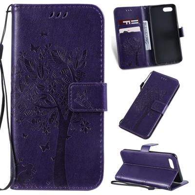 Boom & kat patroon gedrukt afdrukken horizontale Flip PU lederen draagtas met houder & kaartsleuven & portemonnee & Lanyard voor OPPO A1K/C2 (paars)