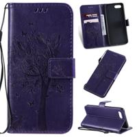 Boom & kat patroon gedrukt afdrukken horizontale Flip PU lederen draagtas met houder & kaartsleuven & portemonnee & Lanyard voor OPPO A1K/C2 (paars)