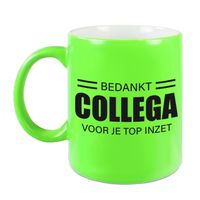 1x stuks collega cadeau mok / beker neon groen bedankt collega voor je top inzet