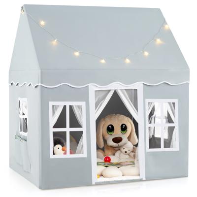 Kinderspeelhuis met Sterrenlichten & Ramen & Netgordijnen Kinder Tent Kinderspeeltent Speeltent Grijs