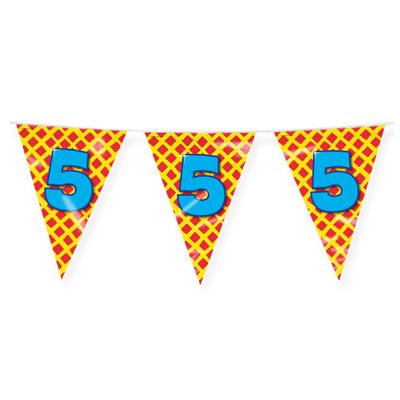 Verjaardag 5 jaar thema Vlaggetjes - Feestversiering - 10m - Folie - Dubbelzijdig