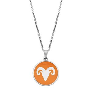 CO88 Collection Zodiac 8CN 26088 Stalen Collier met Hanger - Sterrenbeeld Ram 15 mm - Lengte 42 + 5 cm - Zilverkleurig / Donker Oranje