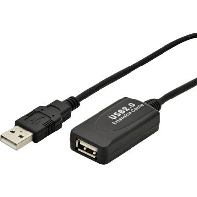 Digitus USB-kabel USB 2.0 USB-A stekker, USB-A bus 5.00 m Zwart Actief met signaalversterking DA-70130-4