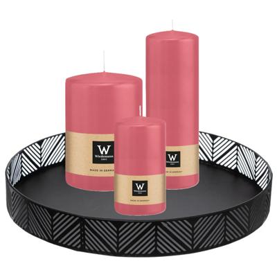 Cilinderkaarsen stompkaarsen - set van 3x - op dienblad - roze - 6 x 12 - 10x15 - 7x20 cm
