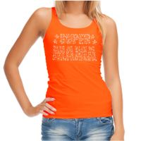 Glitter Super Mama tanktop oranje Moederdag cadeau rhinestones steentjes voor dames XL  -
