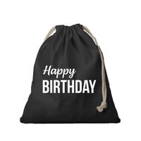 1x Katoenen verjaardag tasje/ cadeautasje Happy Birthday zwart 25 x 30 cm - cadeauverpakking feest