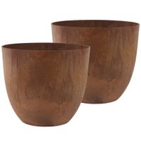 2x stuks bloempot/plantenpot van gerecycled kunststof terra bruin D38 en H33 cm