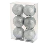 Cosy @Home Kerstballen Zilver glitter ø 8 cm - 6 Stuks Cosy @Home Kerstballen Zilver glitter ø 8 cm - 6 Stuks