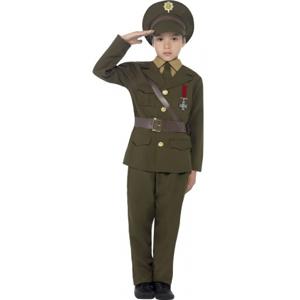 Carnaval verkleed Leger officier kostuum - voor kinderen - groen - met pet - soldaat/militair