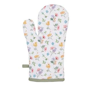 Clayre & Eef Ovenwant 18x30 cm Wit Groen Katoen Bloemen