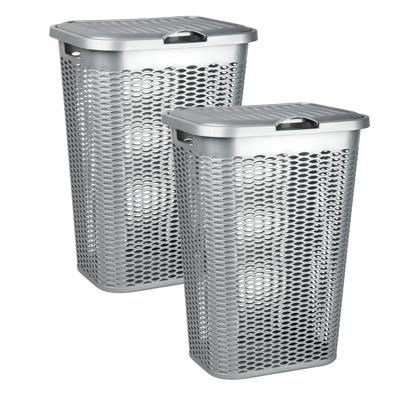 Wasmand Ventilation - 2x - met deksel - zilver - kunststof - 51 liter - 43 x 35 x 61 cm