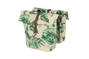 Basil ever-green dubbele fietstas, gerecycled pet, waterkerende vouwsluiting, unisex, fiets, sandshell beige