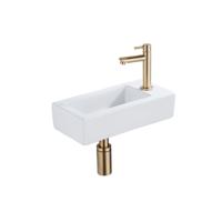 QeramiQ Fuente Fonteinset - 37.5x18.5x9cm - keramiek - kraangat rechts - fonteinkraan geborsteld messing - afvoerplug - verlaagd sifon - Glans wit SW1122445/SW696208/SW696218/SW696238
