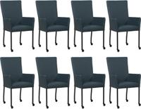 Set van 8 Blauwe leren moderne eetkamerstoelen Deal - met armleuning poot vierkant zwart met wiel - Toledo Leer Marine (blauw leer) Set van 8 Blauwe leren moderne eetkamerstoelen Deal - met armleuning poot vierkant zwart met wiel - Toledo Leer Marine (blauw leer)