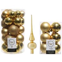 Kerstversiering kunststof kerstballen met piek goud 4-5-6 cm pakket van 43x stuks