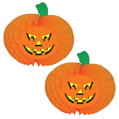 Halloween versiering pompoen - Set van 2x stuks - decoratie - Dia 30 cm - Brandvertragend papier