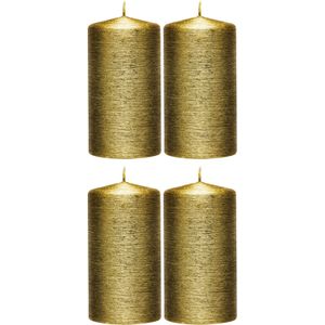 4x Gouden cilinderkaarsen/stompkaarsen 7 x 13 cm 25 branduren