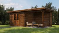 Lugarde Select Blokhut met overkapping Wageningen 300x250cm + 300cm - Keteldruk Bruin- Plat dak- - Lugarde Select
