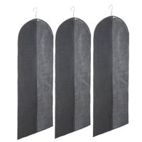 Set van 3x stuks kleding/beschermhoes linnen grijs 130 cm inclusief kledinghangers - Kledinghoezen - thumbnail