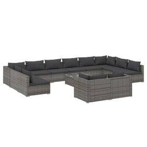 vidaXL 13-delige Loungeset met kussens poly rattan grijs