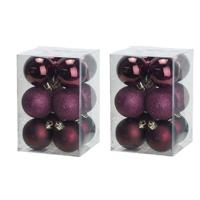 Cosy & Trendy Kerstballen - 24x stuks - donkerroze - kunststof - 6 cm