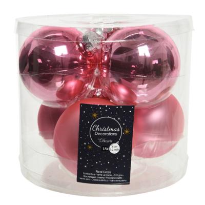 Kerstballen - 18x st - lippenstift roze - 8 cm - glas - kerstversiering