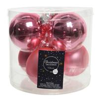 Kerstballen - 18x st - lippenstift roze - 8 cm - glas - kerstversiering