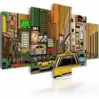 Schilderij - New York City - Cartoon, Multi-gekleurd, 5luik, premium print