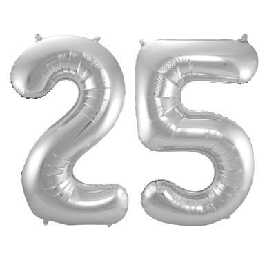 Folat Verjaardag Leeftijd folieballonnen - 25 jaar - zilver - 86 cm - cijferballon groot Folat Verjaardag Leeftijd folieballonnen - 25 jaar - zilver - 86 cm - cijferballon groot