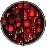 74x stuks kunststof kerstballen mix van rood en donkerrood 6 cm - Kerstbal - thumbnail