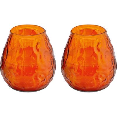 2x Oranje windlichten kaarsen 48 branduren