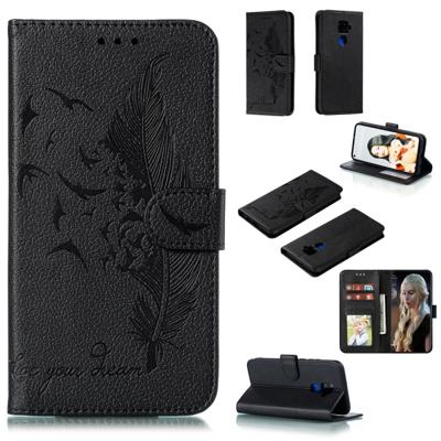 Voor Huawei mate 30 Lite/Nova 5i Pro Feather patroon Litchi textuur horizontale Flip lederen draagtas met houder & portemonnee & kaartsleuven (zwart)