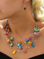 Boho Multicolor Beads Layered Necklace Earrings Set - thumbnail