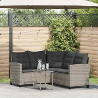 Tuinbank met tafel en kussens L-vormig poly rattan grijs
