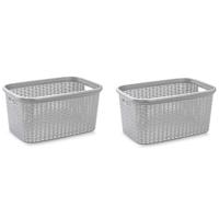 Plasticforte Wasmand - 3x stuks - 35 liter - rotan - zilvergrijs - kunststof - 53 x 36 x 26 cm