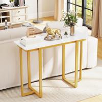Console Tafel Smalle Moderne Etafel met Marmer Look 107 x 40 x 79,5 cm Gouden