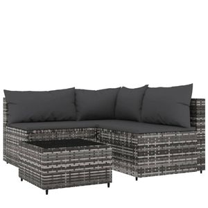 vidaXL 4-delige Loungeset met kussens poly rattan grijs