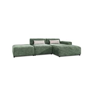 by fonQ Velura Hoekbank Rechts met Hocker - Chenille - Groen