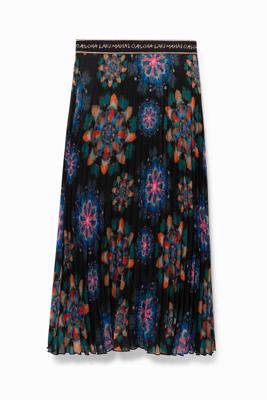 Geplisseerde midi-rok met mandala's - BLACK - 36