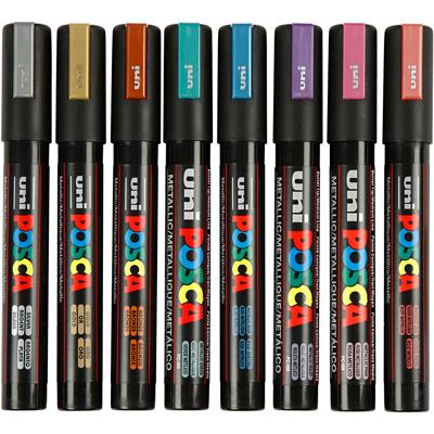 Uni-Posca Posca marker, afm pc-5m, lijndikte 2,5 mm, medium, metallic kleuren, 8 stuk/ 1 doos