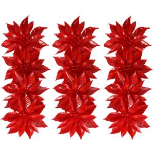 Decoratie bloemen - op clip - 12x - rood - 9,5 cm - kunststof - kerstbloemen