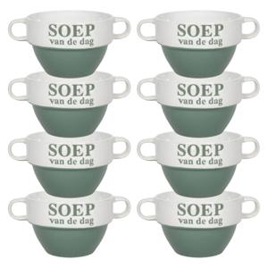 Soepkommen - 8x - Soep van de dag - keramiek - D12 x H8 cm - groen - Stapelbaar