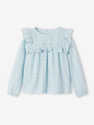 Blouse met ruches van Engels borduurwerk meisje hemelsblauw