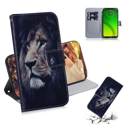 Lion patroon gekleurde tekening horizontale Flip lederen draagtas voor Motorola Moto G7 Power met houder & kaartsleuven & portemonnee