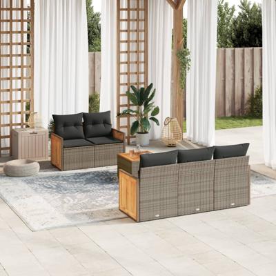 6-delige Loungeset met kussens poly rattan grijs