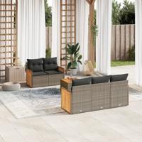 6-delige Loungeset met kussens poly rattan grijs